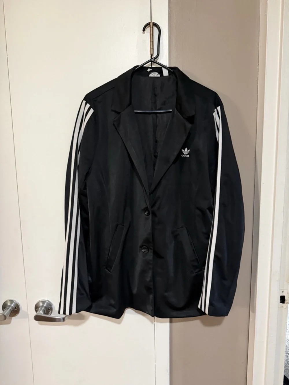 adidas Black Blazer Jacket with White Three-Stripes - Picture 2 of 8